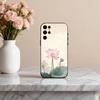 E-Emerald W-White Lotus Phone Case For Samsung S25,24,23,22,30,21,10,9,Ultra,Plus,Lite,FE,4,5 G Soft Black Case