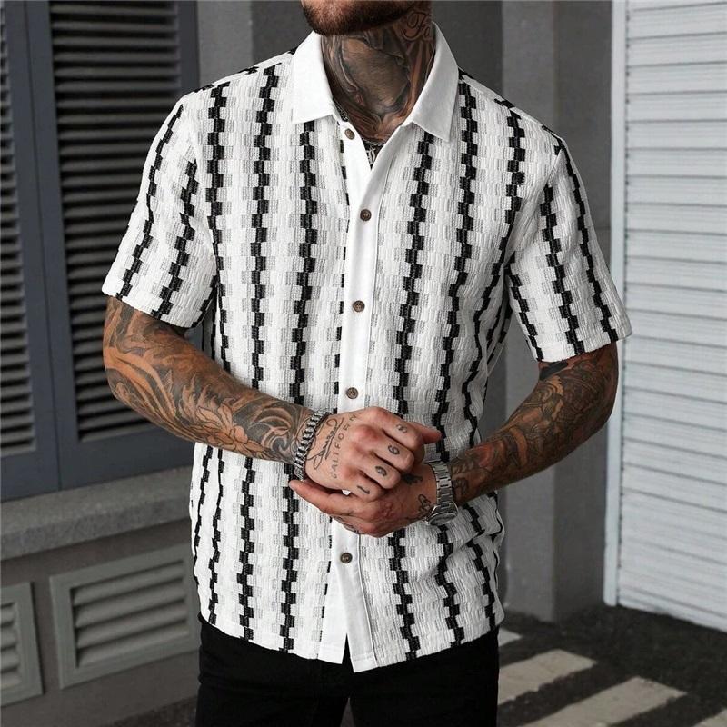 Chemise Tricotée à Manches Courtes à Carreaux Rétro pour Homme, Haut Décontracté Polyvalent XXL blanc