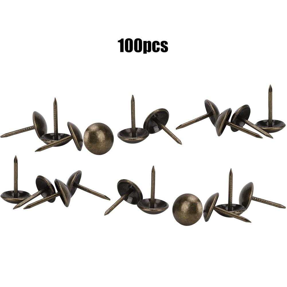 100Pcs Upholstery Nail Antique Brass Iron Furniture Decorative Drawing Pin Accessories 11x17mm