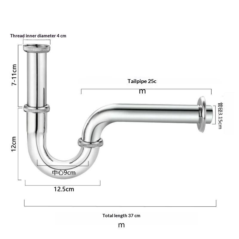 Stainless Steel Drain Pipe For Washbasins, U-Shaped Odor-Proof Basins, Wall-Mounted P-Bends, S-Bends
