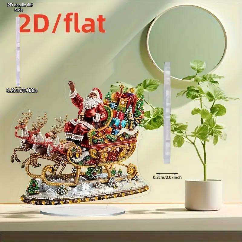 2D Flat Santa Claus Sleigh Reindeer Acrylic Desktop Decoration, Suitable for wall decoration, porch, room, villa, accents Home, Hallway, or Workplace