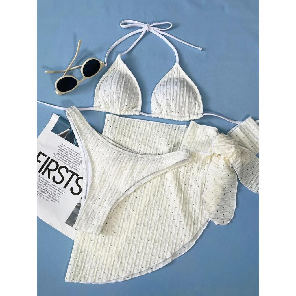 Sexy Bikinis Women Swimsuit 3 Pieces Bikini Set Halter Cover Up Brazilian Swimwear Female Beach Wear Bathing Suits Biquini