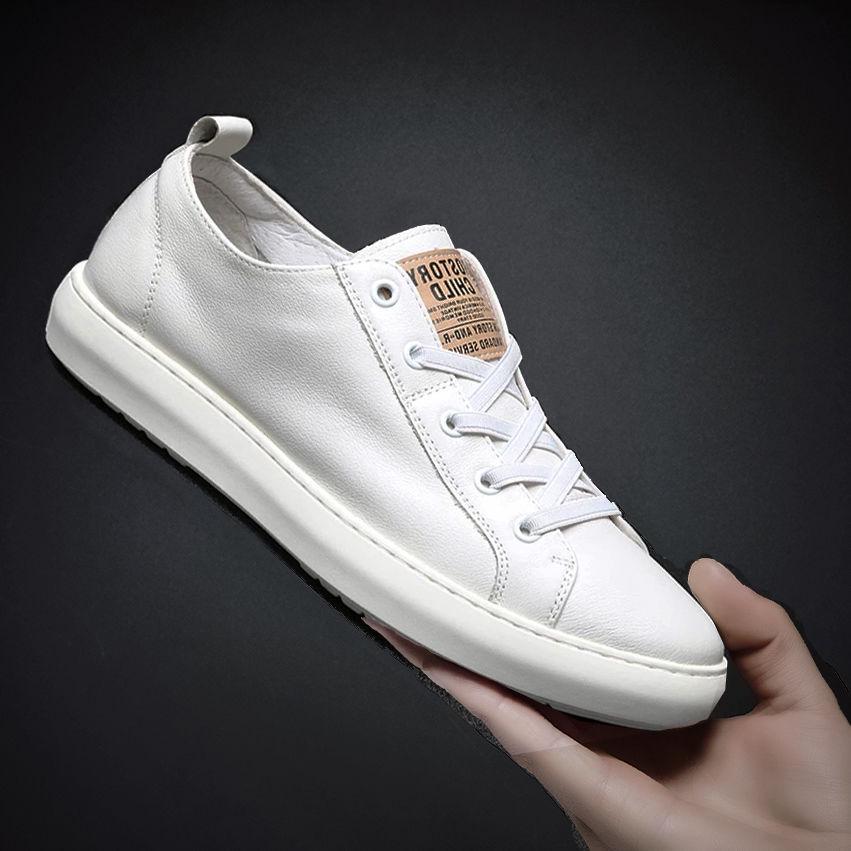 Men's Genuine Leather Sneakers - 2025 Korean Style Casual Versatile White & Black Shoes