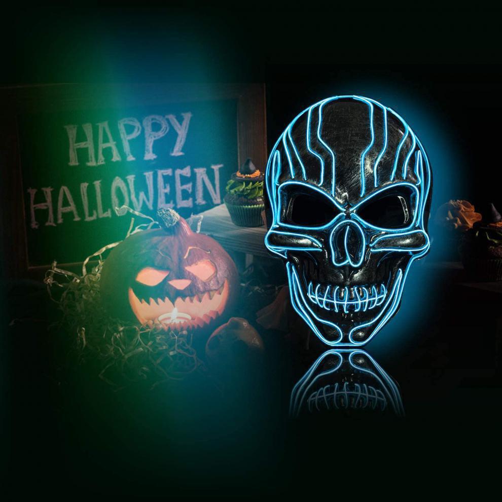 Halloween Horror Glowing LED Cold Light String Plastic Mask Printing None Party Dance Costume Prop