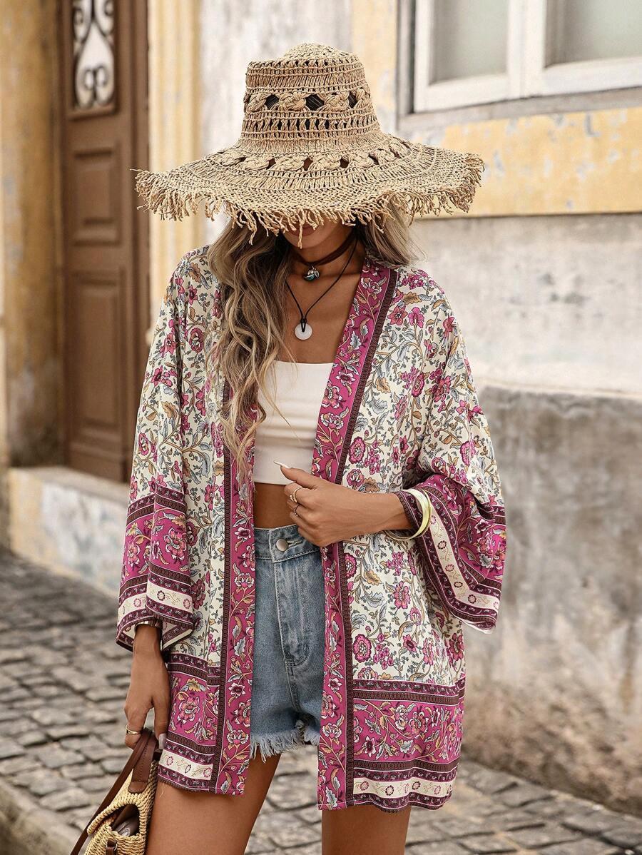 

Bohemian Plus Size Women s Printed Cardigan: Loose Resort Sun Protection Cover-up 4XL