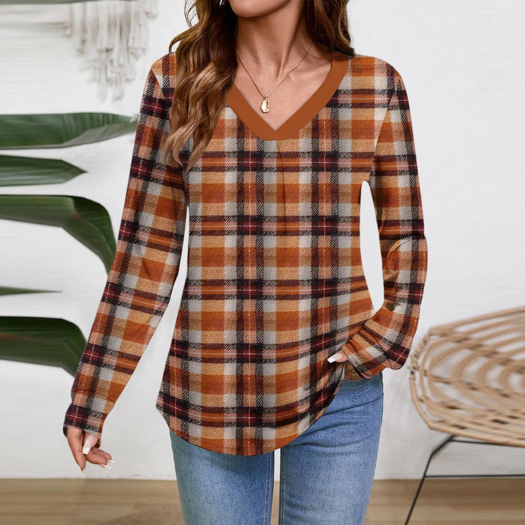 Women Long Sleeve Tops Dressy Casual V Neck Tshirts Basics Tee Vacation Fall Fashion Clothes