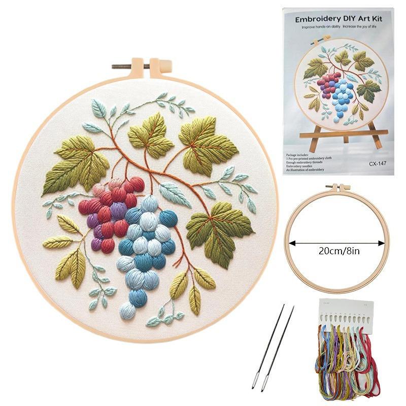 1set Fruit and Flower Embroidery Series DIY Embroidery Materials, Including Tools, Suitable for Beginners, Hand Embroidery Fabric Material Set