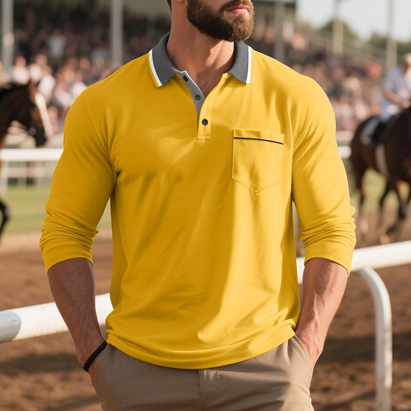 QICED Men's Fashion Autumn Winter Long Sleeve POLO Neck Casual Blouses & Shirts Casual Chic