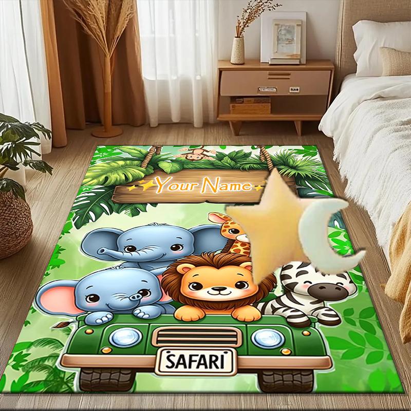 1PC Custom Name Safari Adventure Friends Theme Floor Mat Ideal for Living Room, Game Rooms, Office, Bedroom, Floor Mat Playful Design