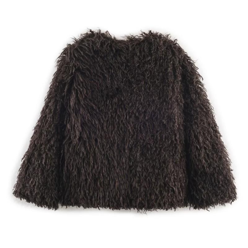 Winter Faux Fur Coat Women Round Neck Regular Sleeve Casual Style