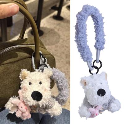 Chaveiro de Pelúcia Macia em Forma de Cão Westie Feito à Mão Pingente de Animal Acessório para Bolsas Presente Único para Amantes de Animais de Estimação