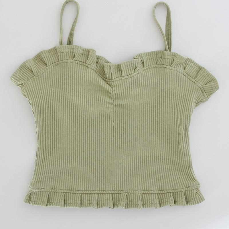 Ästhetisches V-Ausschnitt Spitzen-Ripp-Camisole mit Slim Fit für Damen - Sommerstil