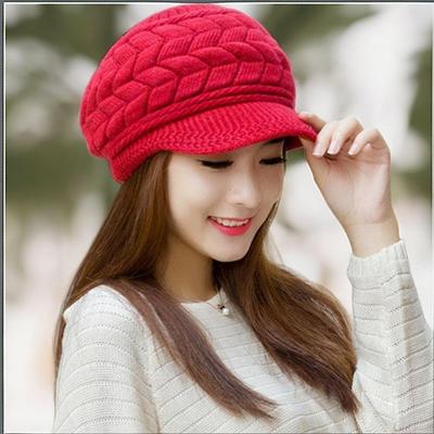 Trendy Women's Knitted Wool Winter Hat with Rabbit Fur and Velvet - Warm Duckbill Style for Autumn and Winter
