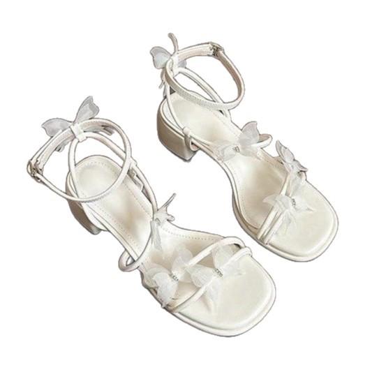 Soft leather version~ bow sandals women's 2025 summer new French summer with skirt super fire thick heel high heels