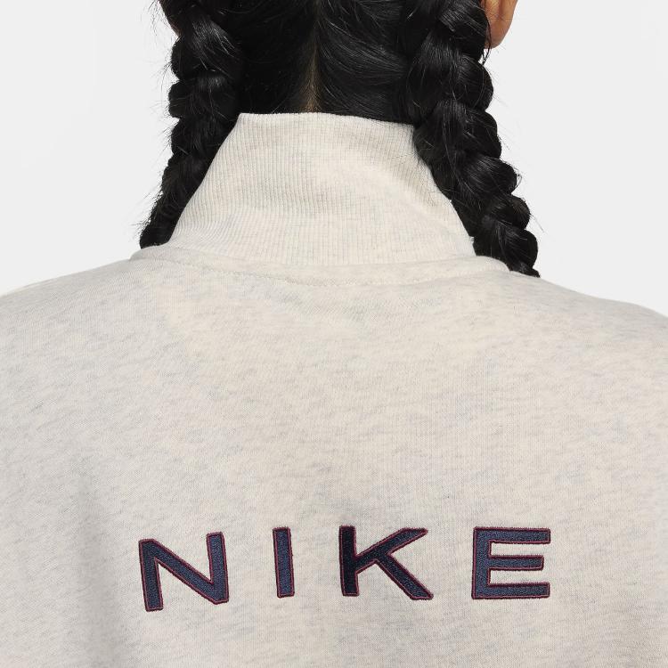 Nike Alphabet Logo Embroidered Half-Zip Stand Collar Sweatshirt Women Tops Oatmeal FZ4737-141