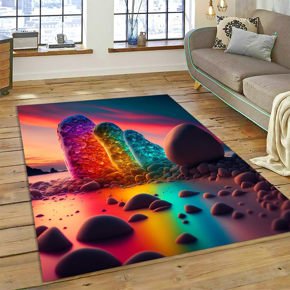 27 Style New Colorful Pebble Rainbow Road Beach Stone Scenery 3D Carpet Rug for Living Room Bedroom Home Sofa,Non-slip Floor Mat