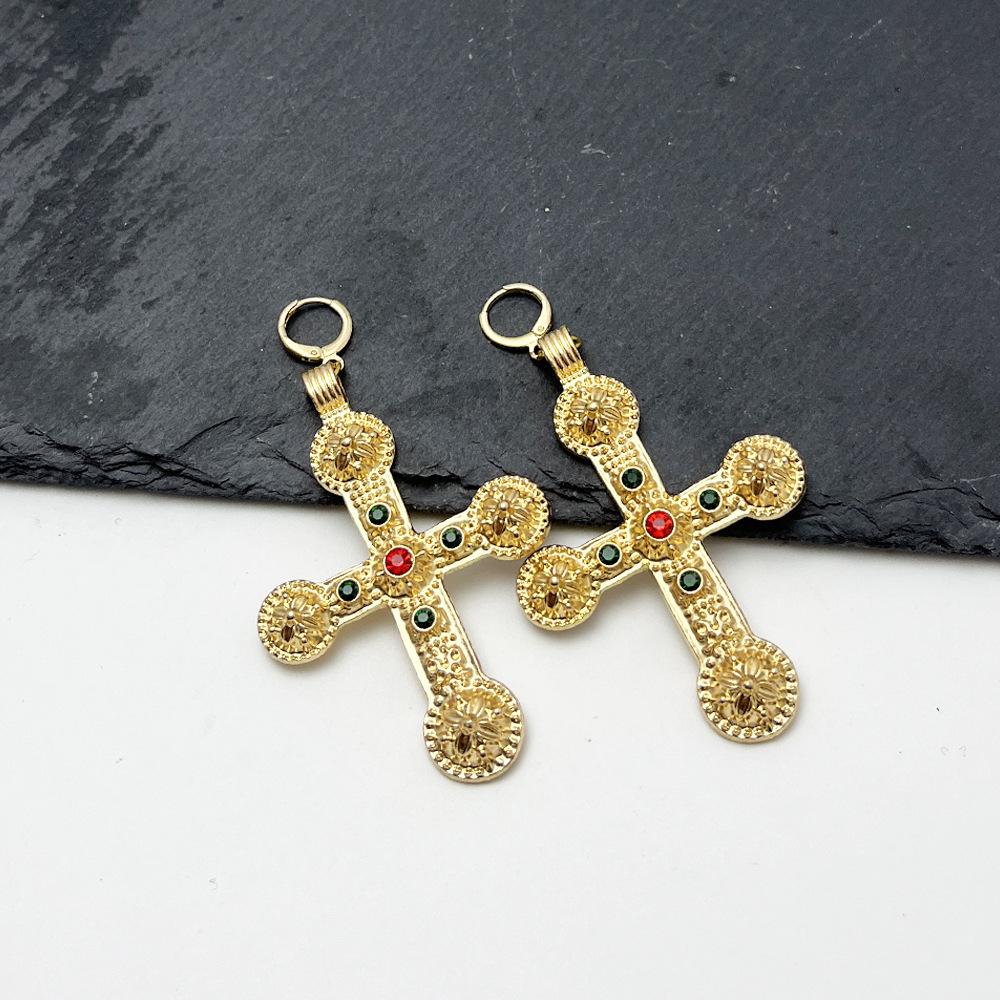 Retro French Cross Earrings: Light Luxury Fashion, European-American Style, Trendy Niche Personality