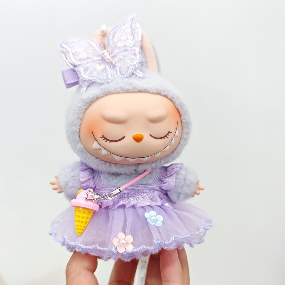For 17cm/38cm Labubu Doll Clothes Fashion Puprple Dress Doll Clothes Color Match Dress Hat Accessories Cute Decoration Little Clothes