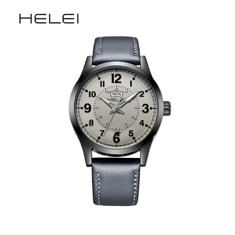 

HELEI Мужские водонепроницаемые кварцевые часы с ремешком из натуральной кожи - Модель H9019