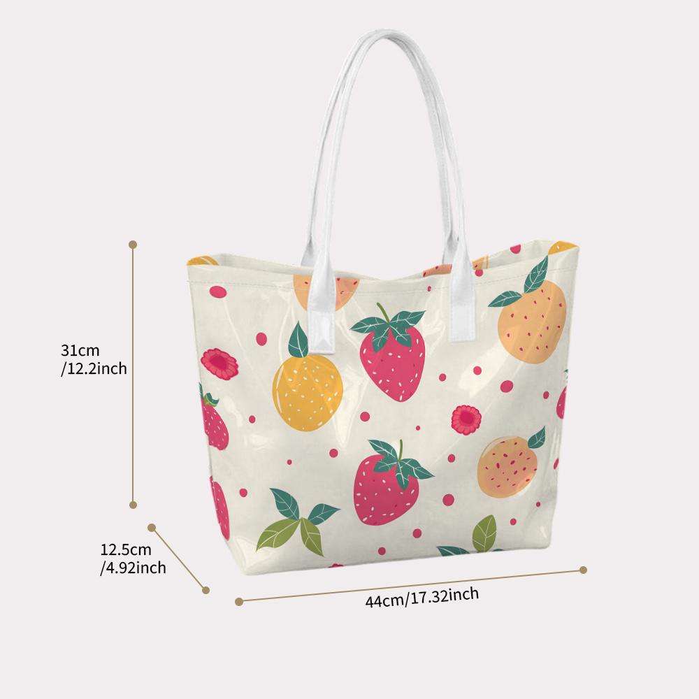 Cute Strawberry Print Tote Bag Casual Daily Ladies Shoulder Handbag Lightweight Reusable Shopping Bag for Women