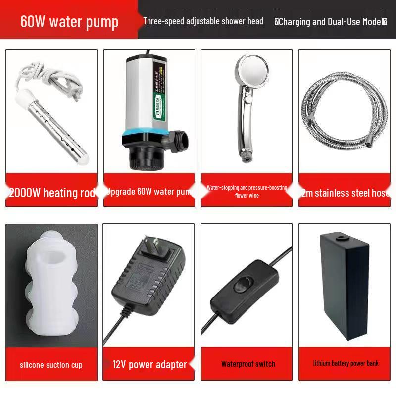 Portable Rechargeable Electric Shower Head for Dorms, Rentals, Outdoors