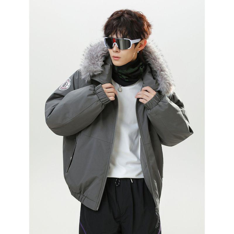 Wassup American Retro Fur Collar Hooded Cotton Parka Jacket for Men and Women, Winter Thickened Minimalist Workwear Cotton Coat
