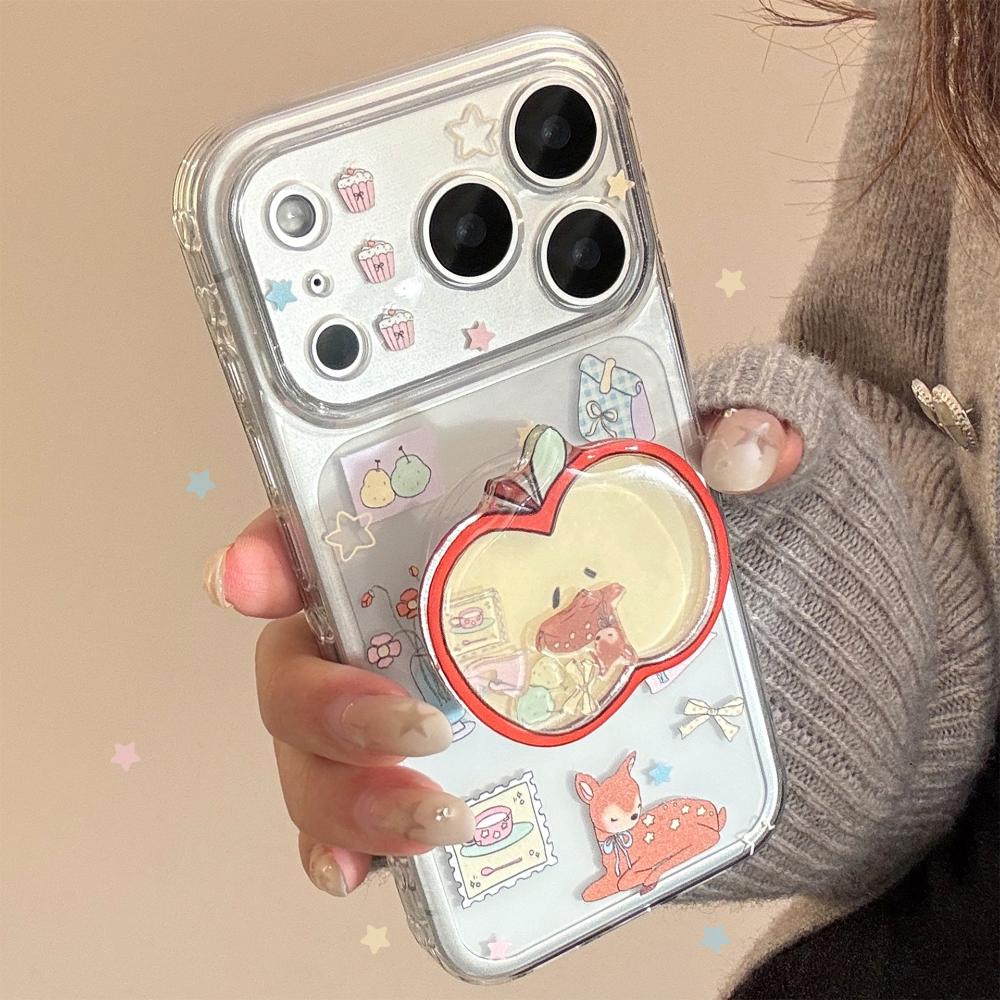 Red Apple Deer Rocking Stand 16 Pro Max Phone Case for IPhone 17, 12 Transparent, 15 Cartoon Series