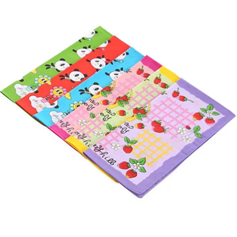 3Pcs 28x28cm Small 100% Cotton Cartoon Children Hand Towel Handkerchiefs Kindergarten Square Scarves