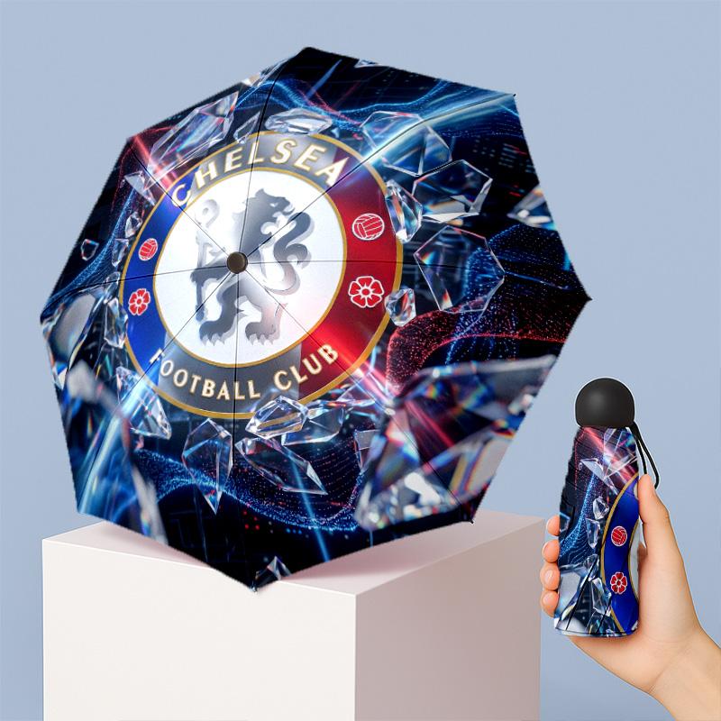 Chelsea FC Pattern Printed Mini 5 Folds 8 Ribs Compact Umbrella Windproof Waterproof Lightweight Portable Folding