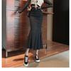 Women's High Waist Denim Mermaid Skirt Slit Flared Hem Mid-Length Casual Bottoms
