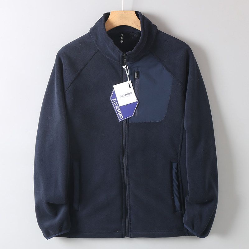 Export Heattech Polar Fleece Jacket Men Stand Collar Fleece Padded Coat New Loose Top Autumn and Winter Thickening Fleece Sweater