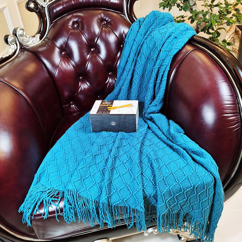 Soft and Comfortable Solid Color Throw Blanket Knitted Sofa Blanket Car Rhombus Air Conditioning Blanket Tassel Nap Wool Blanket