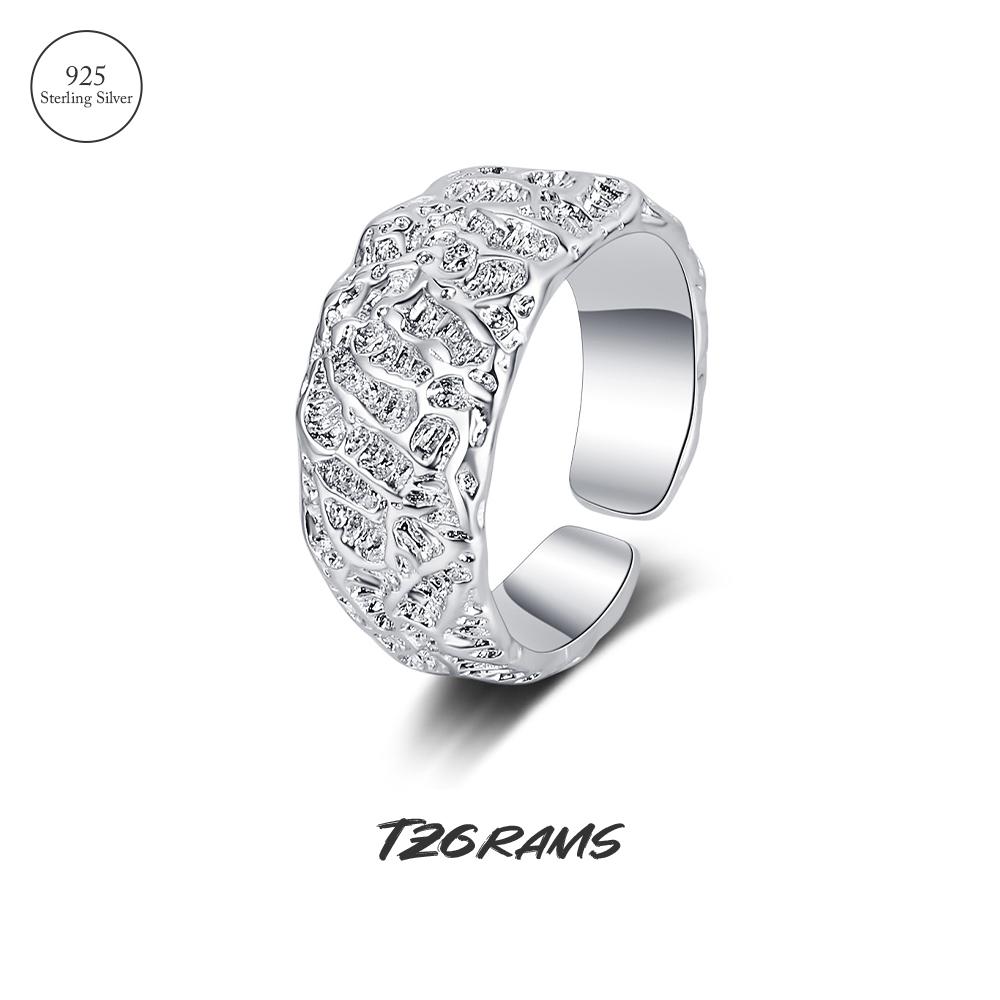

92.5 Sterling Silver Minimalist Irregular Ring For Woman Wide Concave-convex Skin Texture Fine Jewelry