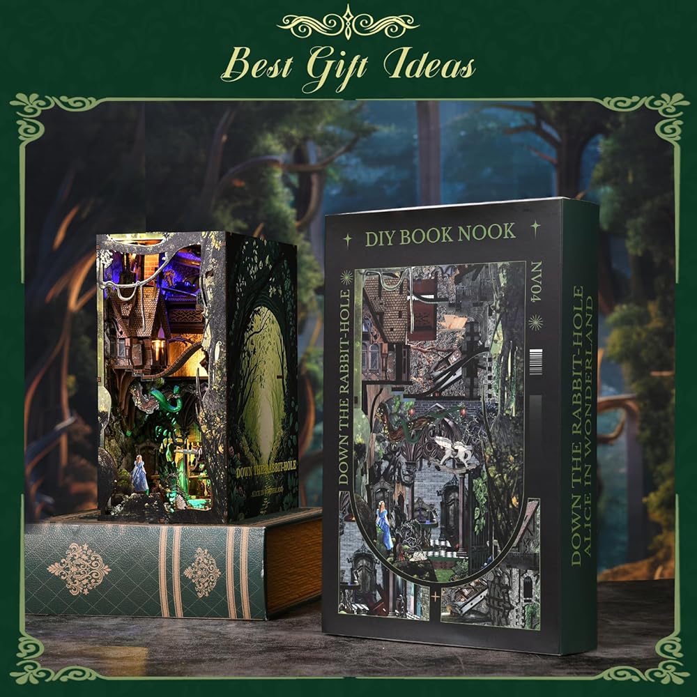 MiniCity DIY Book Nook Kit - Dollhouse Miniature House Kit - LED Light Included - Home Decor Art Collection