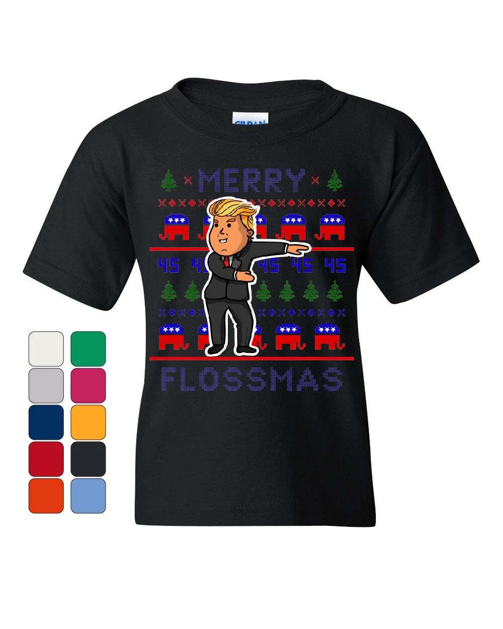 Merry Flossmas Youth kids boys T-Shirt Christmas Xmas Ugly Sweater Trump Floss Kids Tee 160