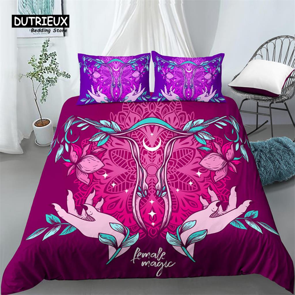 Chic Sun And Moon Duvet Cover 3D Floral Comforter Cover Bohemia Psychedelic Butterfly Bedding Set King Full For Kids Boys Girls