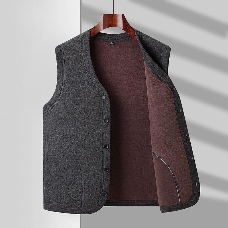 Men's Thermal Fleece-Lined Cotton Vest for Autumn/Winter 2024 - Perfect for Middle-aged and Elderly Dads and Grandpas.