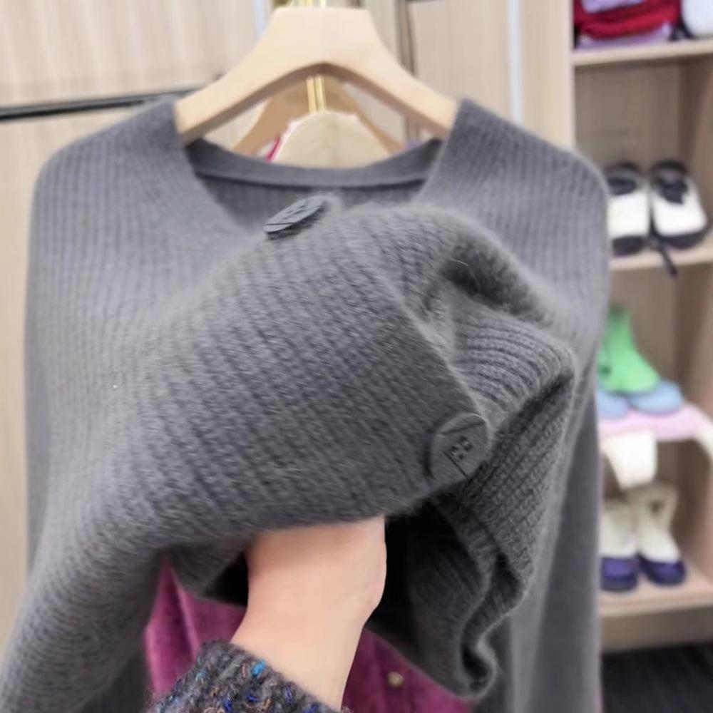 Raccoon Velvet Gray Sweater Women's Autumn and Winter New Loose Lazy Knitted Cardigan