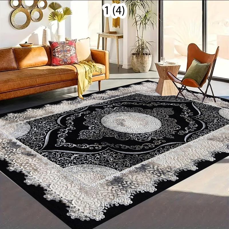 

Black White Ornate Medallion Area Rug for Bedroom Living Room Office Non Slip Washable Floor Mat Home Decorative Soft Carpet 40X60CM