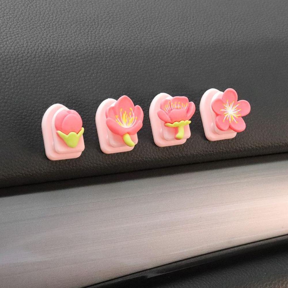 Peach Blossom Flower Car Small Hook Paste Style Car Hanging Hook Cartoon Car Hooks  Women Girl