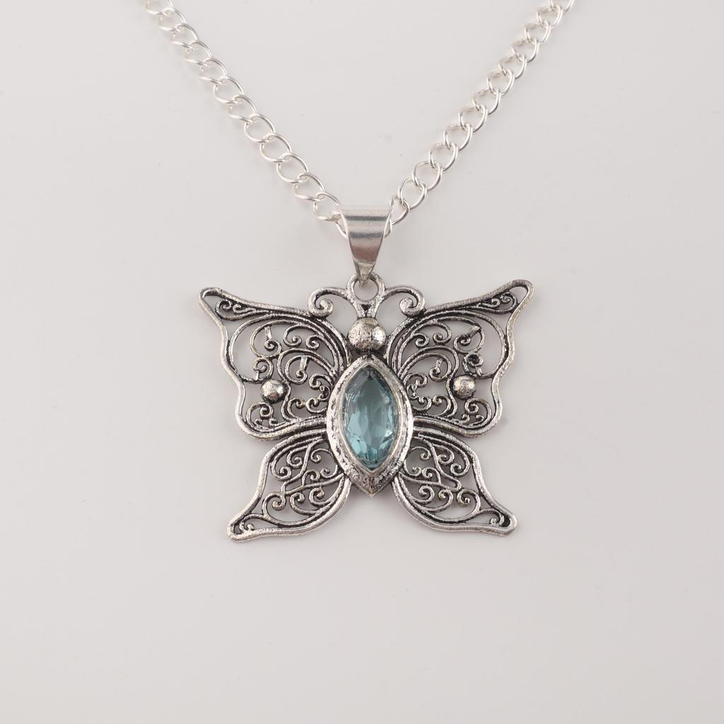 Natural Sky Blue Topaz Gemstone 925Sterling Silver Designer Pendant 1.5" For Mother's Day Gift CP-41-8