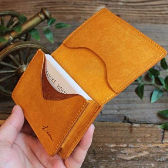 LITSTA Combination Color Business Card Holder Wide Gusset Plenty Italian Leather Yellow YELLOW (pueblo)