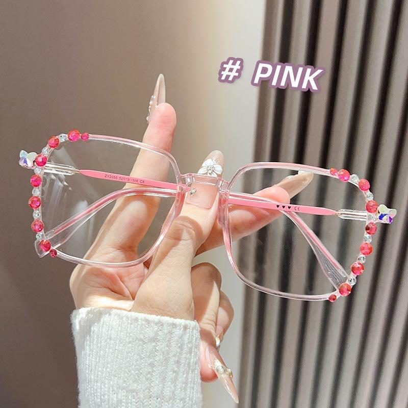 

2055 Diamond Anti-Blue Glasses Men And Women Japan And Korea Fashion Cold Brown Frame Ultra-Light High Definition Reading Glasses 0 degree - anti-blue light glasses