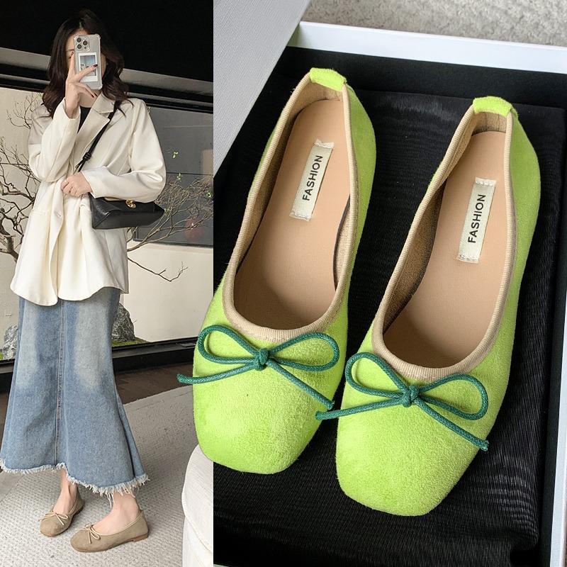 Fashion French Flat Velvet Single Shoes, Ballet Shoes, 2025 New Model, Shallow Bow, Gentle Insole, Height-increasing Single Shoes