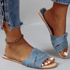 Summer New 2024 Womens Fashion Open-toe Flat Non-slip Women's Shoes Outdoor Casual Solid Color Beach Women's Slippers Large Size