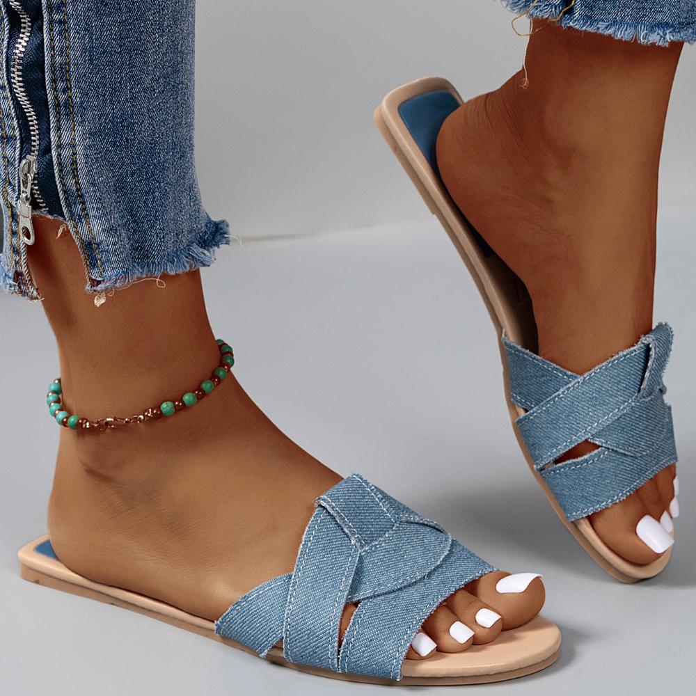 Summer New 2024 Womens Fashion Open-toe Flat Non-slip Women's Shoes Outdoor Casual Solid Color Beach Women's Slippers Large Size