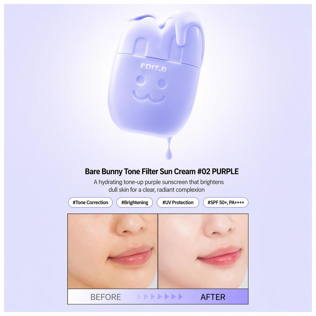 EDIT.B Bare Bunny Tone Filter Sun Cream 30ml (Pink / Purple / Milk White / Nude Beige) (12 Options) - DAISO