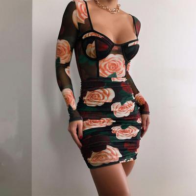 Women Sexy Strapless Printed Lace Dress Female Elegant Sleeveless Banquet Dresses 2022 Summer Floral Backless Evening Wear