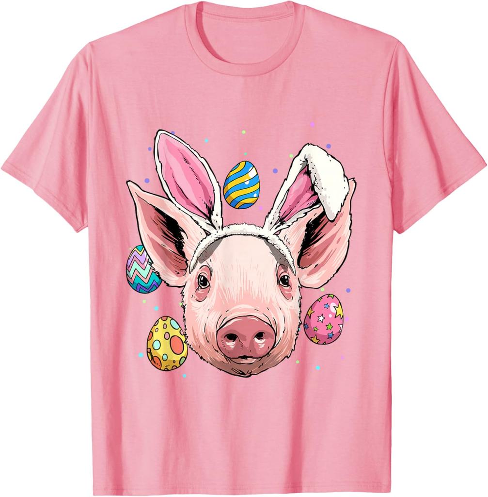Lustiges Schwein mit Hasenohren Ostereier Grafik T-Shirt Lässiges Baumwoll Kurzarm-T-Shirt für Herren