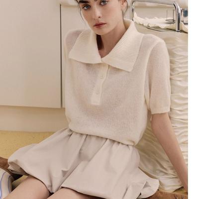 Fashion Knitted Pullover Women Short Sleeved Sweater 2025 Spring Summer Lapel Buttons Top Simple Thin Elegant Loose Casual Office Knitwear Clothing